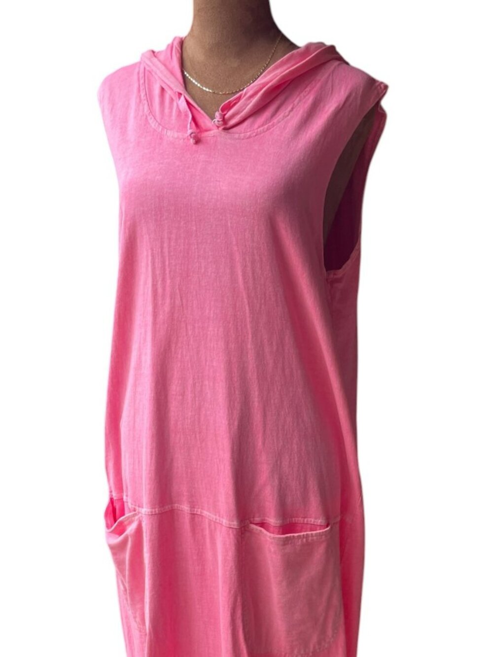Fresh Produce Flamingo Pink Sleeveless Hoodie Maxi Dress – XL